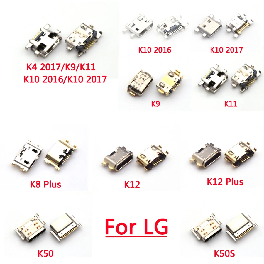 50Pcs/lot Micro USB Charging Connector Jack Plug Dock Port For LG K8 K12 Plus K50 K50S K41 K41S K51 K51S K61 K42 K52 K4 K10 2017