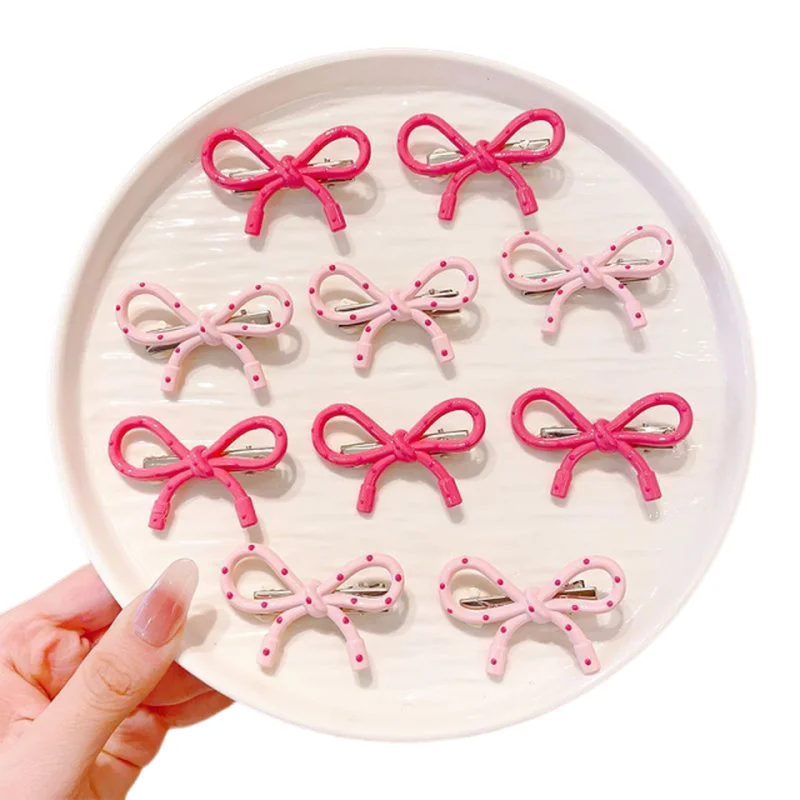 

Pink bow, polka dot duckbill clip, Korean style bangs clip, forehead side clip, headband accessory, hairpin, broken hair, female