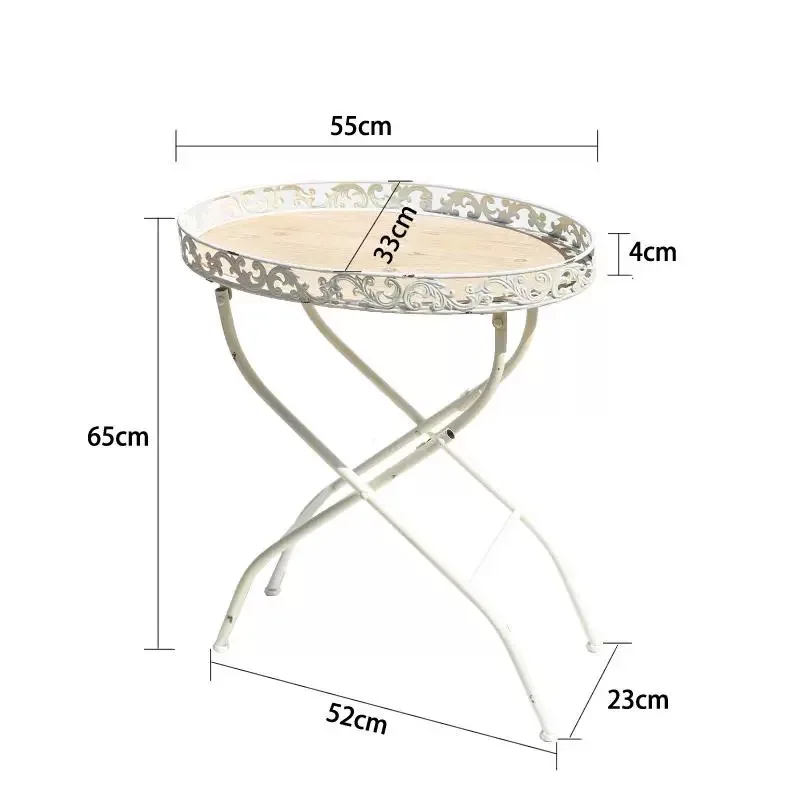 vintage-oval-folding-table-wrought-iron-with-decorative-lace-edge-antique-white-finish-55x33cm-top-65cm-height-collapsible