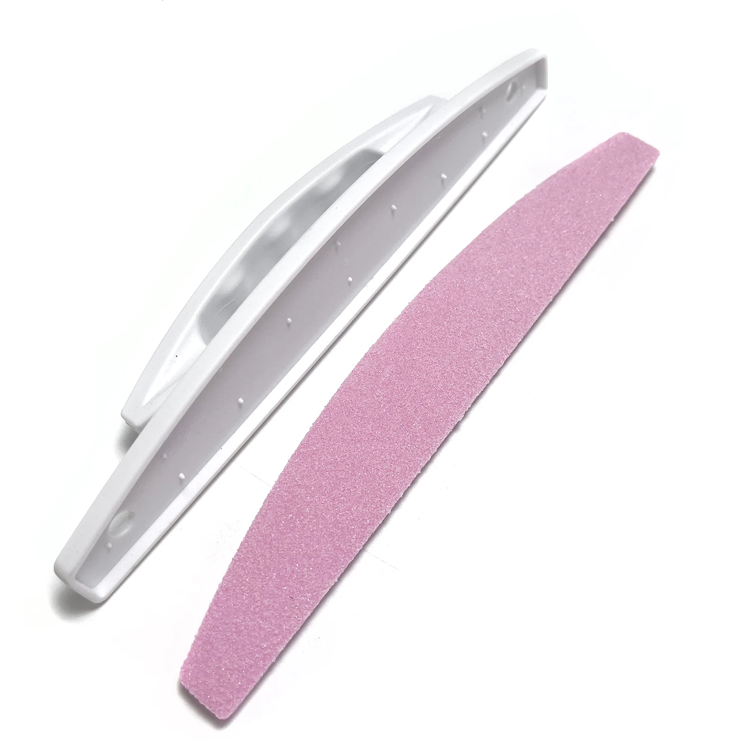 Pink Half Moon Replacement nail file Removable sponge SandPaper Sanding Buffer with plastic handle Polishing Manicure Tools