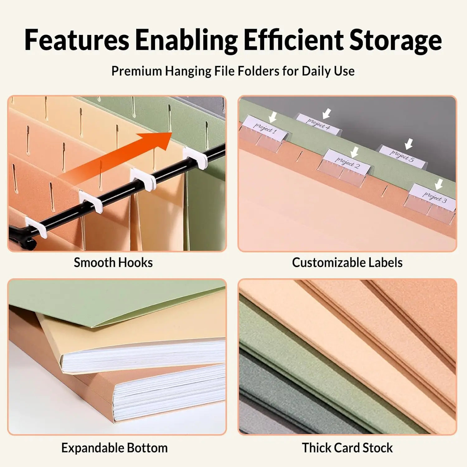 Hanging File Folders 6 Pack, Letter Size with 1/5-Cut Tabs, for Home Office Organization, Morandi Colors view 3