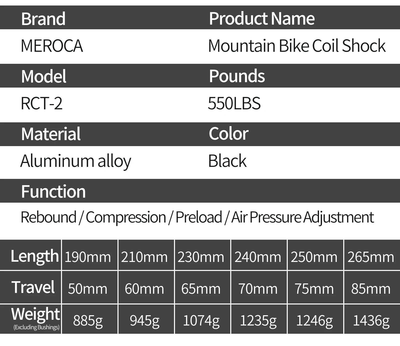 MEROCA RCT2 Mountainbike-Federstoßdämpfer 190 mm/210 mm/230 mm mit Luftdruck-/Dämpfungseinstellung DH XM MTB-Stoßdämpfer – Detail 3