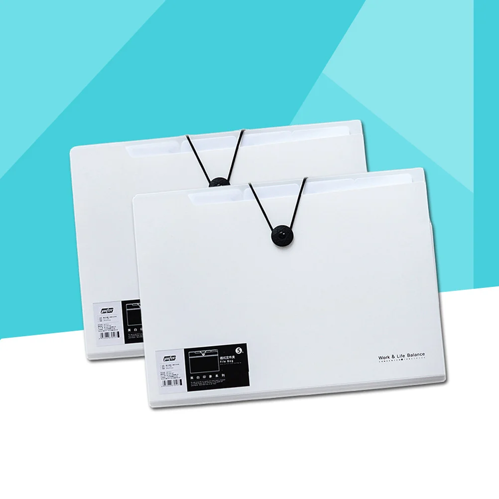

2Pcs Plastic File Folder 8 Pockets Expanding Organizer Classic Cord Button Closure Neatly Organized Reports Records