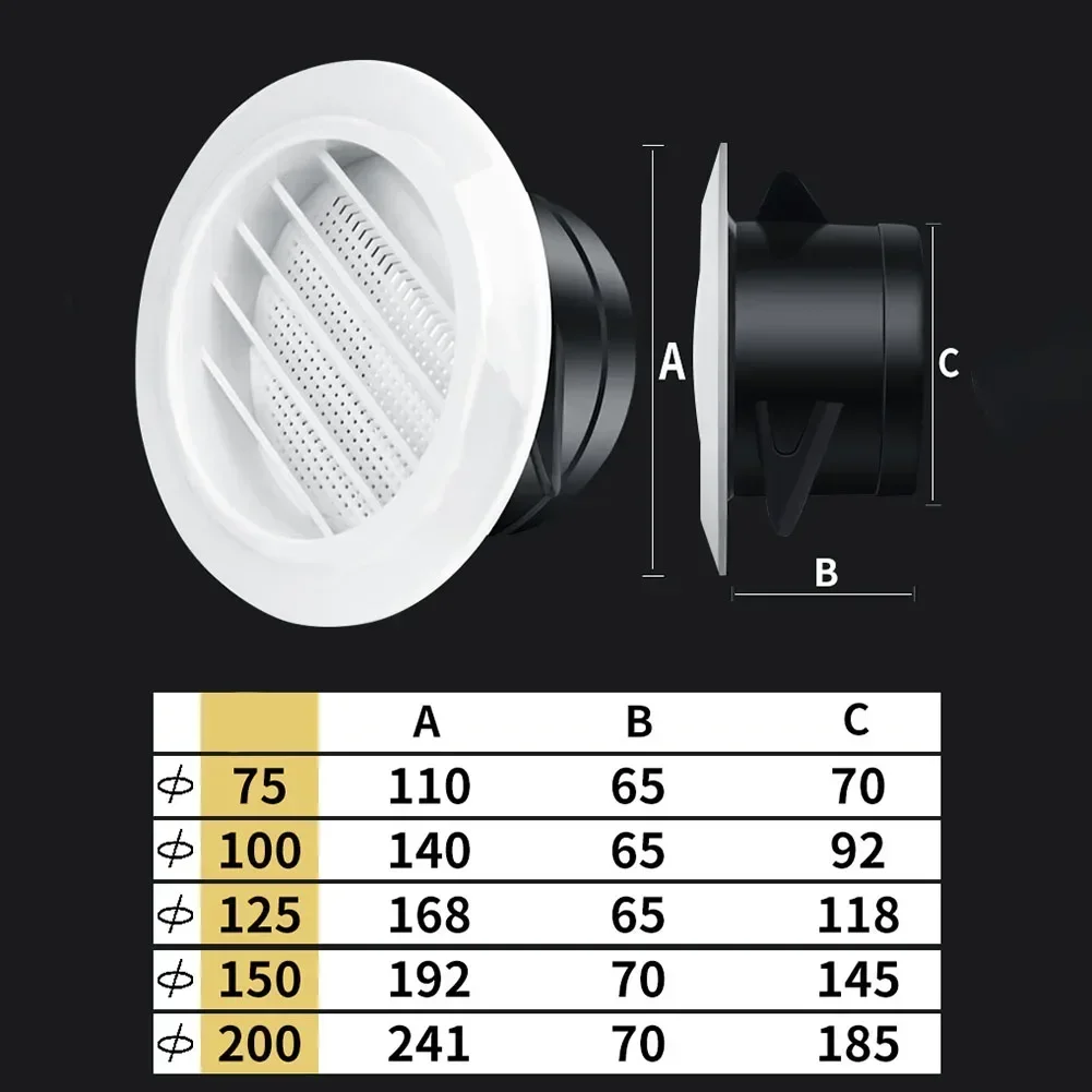 Duct Vents Round Louvered Vents Interior ABS Grille Ventilation Wall Vent Covers 75mm 100mm 125mm 150mm 200mm Adjustable Air Vol