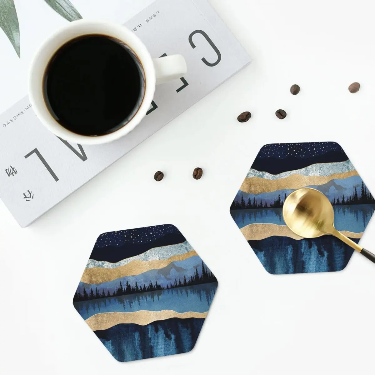 Midnight Lake Coasters PVC Leather Placemats Non-slip Insulation Coffee Mats for Decor Home Kitchen Dining Pads Set of 4