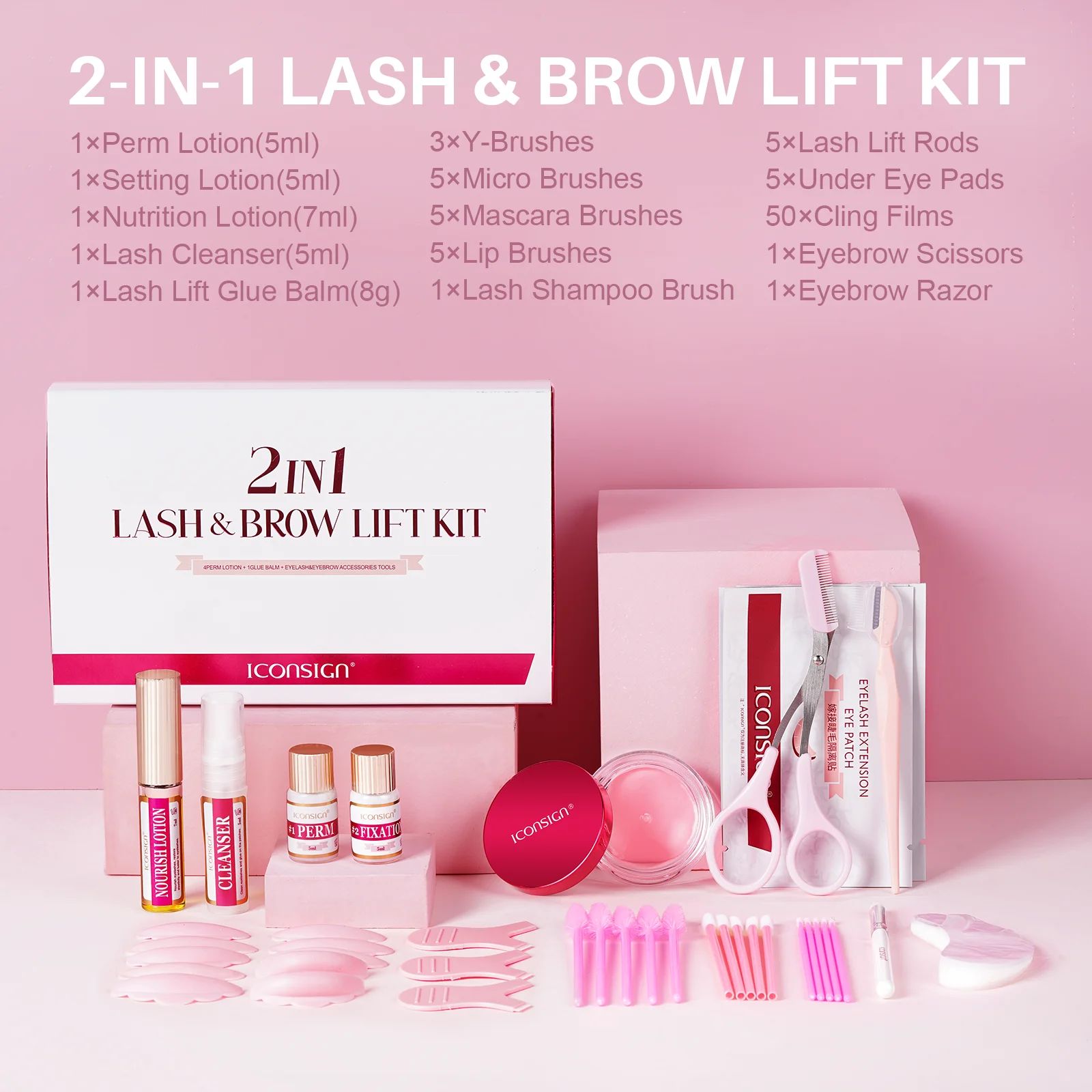 ICONSIGN-Kit de levantamiento de cejas y pestañas permanentes rápidas 2 en 1, máscara duradera de 6-8 semanas, potenciador de ojos, herramientas de maquillaje, regalos para amigos