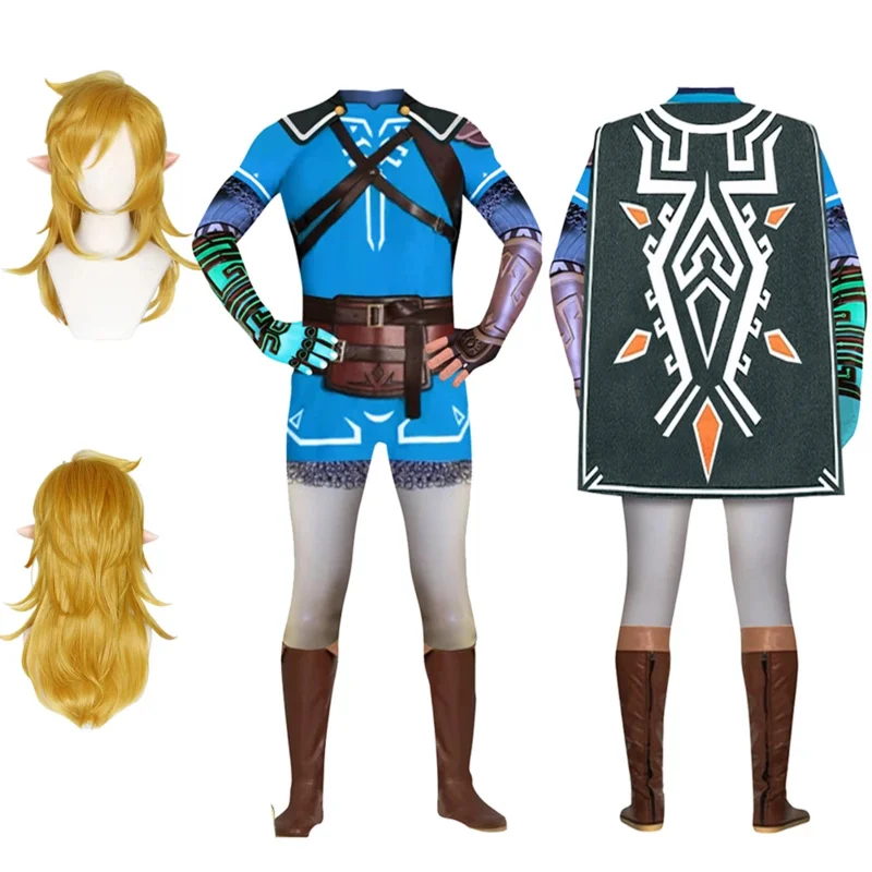 Zerda Fantasy Kingdom Tears Link Cosplay Costume Jumpsuit Cape Outfits Men Adult Halloween Carnival Disguise Suit