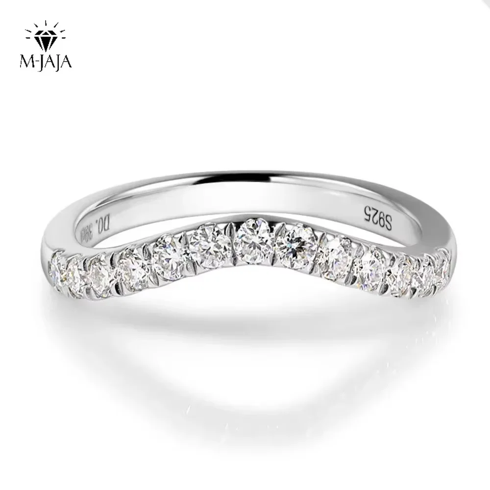 M-JAJA Half Eternity Moissanite Ring Curved Wedding Band S925 Sterling Silver 0.39ct D VVS1 Lab Diamond Rings for Women Jewelry