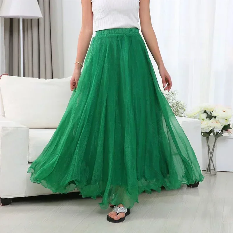 Floral Long Summer Beach Chiffon Wrap Cover Up Maxi Skirt For Women Beach High Waisted Pleated Dancing Party Skirts Womens C478