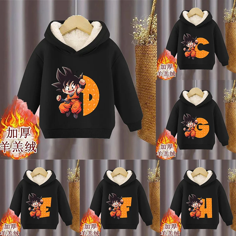 Dragon Ball Children Lamb Wool Pullover Hoodies Cartoon Anime A-Z Alphabet Series Sweatshirt Winter Warm Plush Home Clothing Top