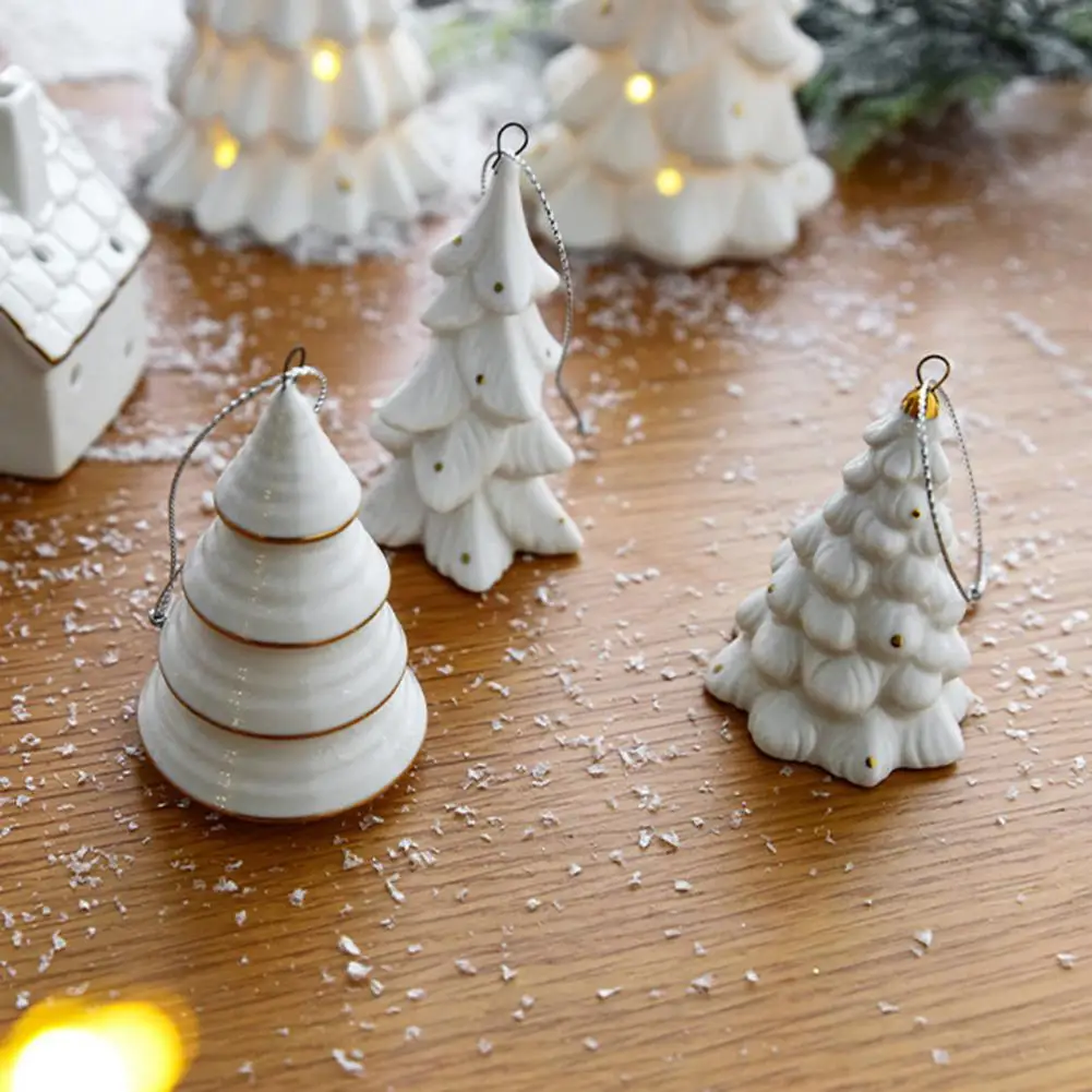 Ceramic Mini Christmas Tree Pendant Xmas Tree Hanging Ornaments Nostalgic Mini Ceramic Christmas Trees Home Decoration