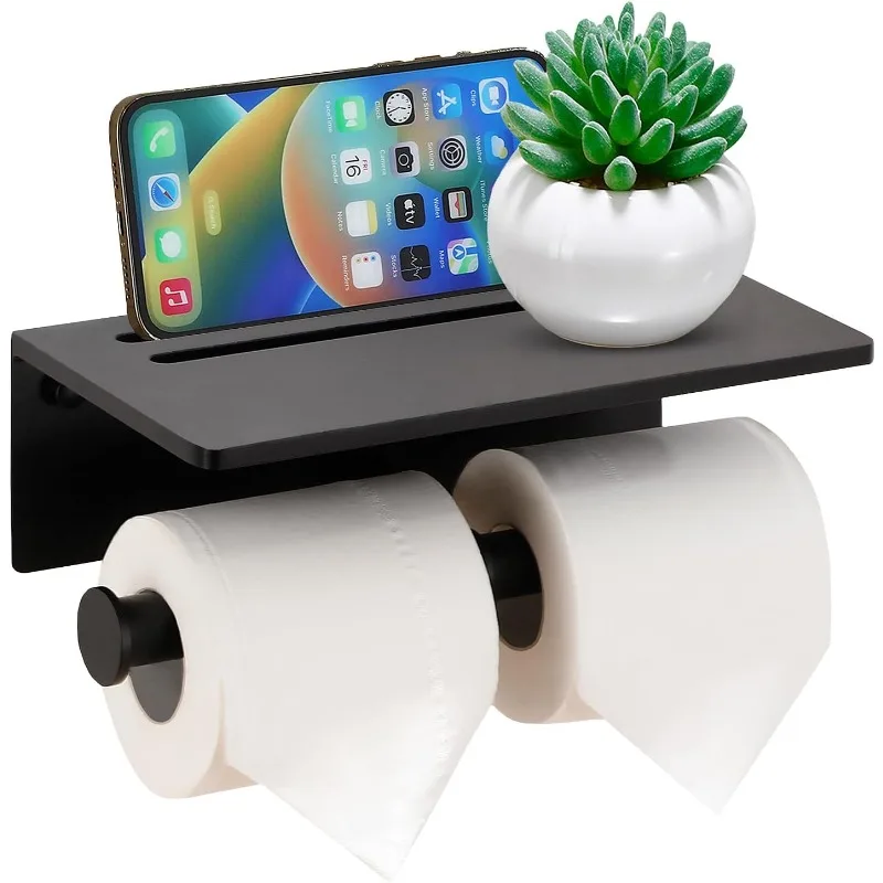 

Smarthome Toilet Paper Holder - Aluminium Double Roll Toilet Tissue Holder with Mobile Phone Shelf for Bathroom, 3M Self