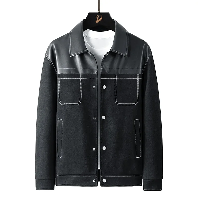 Men's Clothing Suede Outerwear Men's Spring Casual High end Patchwork Leather Coat 2024 New Spring Lapel Jacket