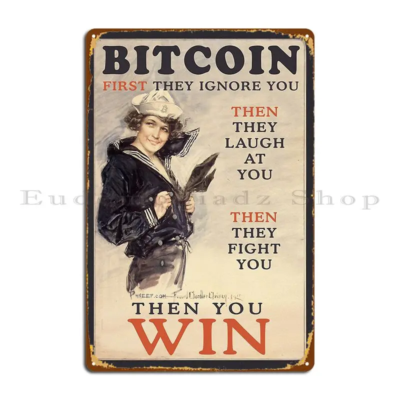 Bitcoin First They Ignore You Metal Signs Party Wall Pub Pub Garage Decoration Character Tin Sign Poster