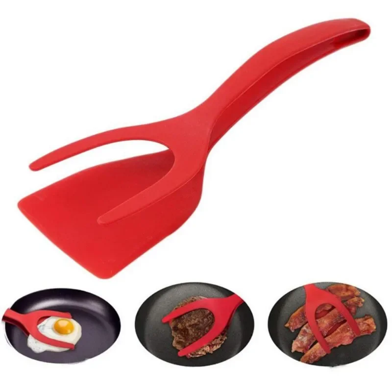 2 in1 Silicone Clip Spatula for Frying Steak Pancakes Toast Omelette Tongs Silicone Omelet Spatula Flip Shovel Kitchen Tool