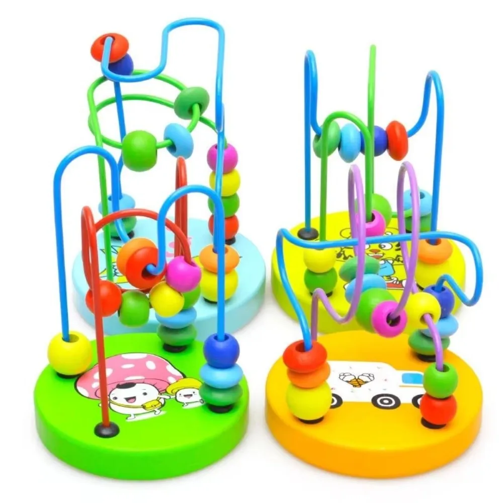 Colorful Cartoon Small Beaded Wooden Hand-eye coordination Bead Maze Montessori Wooden Roller Coaster Educational Circle