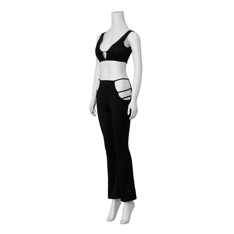 Disfraz de Cosplay de Maddy Perez de Euphoria, conjunto de top corto negro y pantalones de Maddy, trajes de fiesta de Halloween y carnaval de Maddy