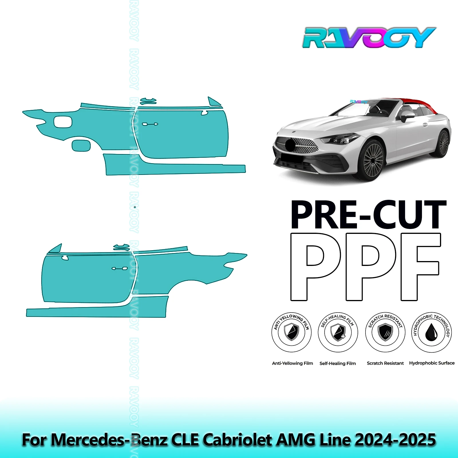 

For Mercedes-Benz CLE Cabriolet AMG Line 2024-2025 8.5mil Pre-Cut PPF Door & A/B Pillar Kit TPU Paint Protection Film Set