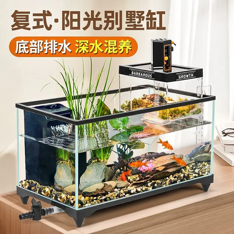 

Turtle tank with platform ultra-white glass turtle fish amphibious fish tank turtle feeding tank