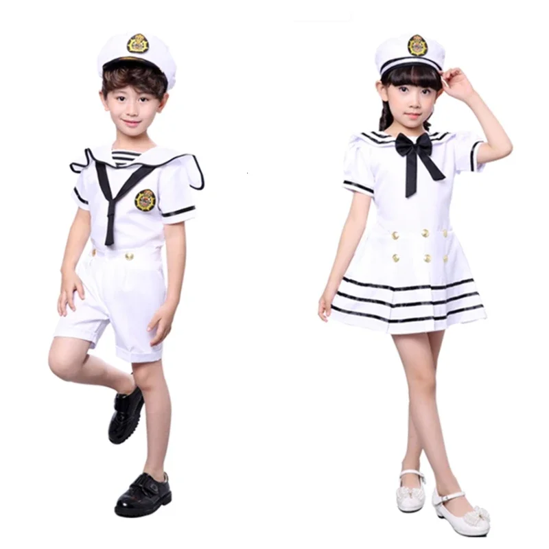 Kids Costumes for Navy Sailor Uniform Halloween cosplay Girls Party Performance Boys Marines Fleet Clothing with Hat