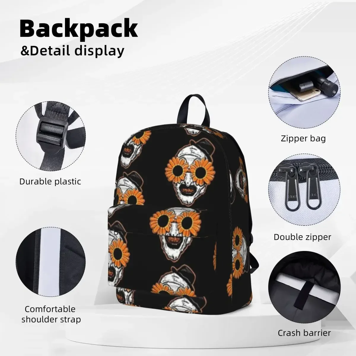 Sunflower Sunglasses Horror Clown Movie Art Terrifier Woman Backpacks Boys Bookbag Casual Children School Bags Travel Rucksack