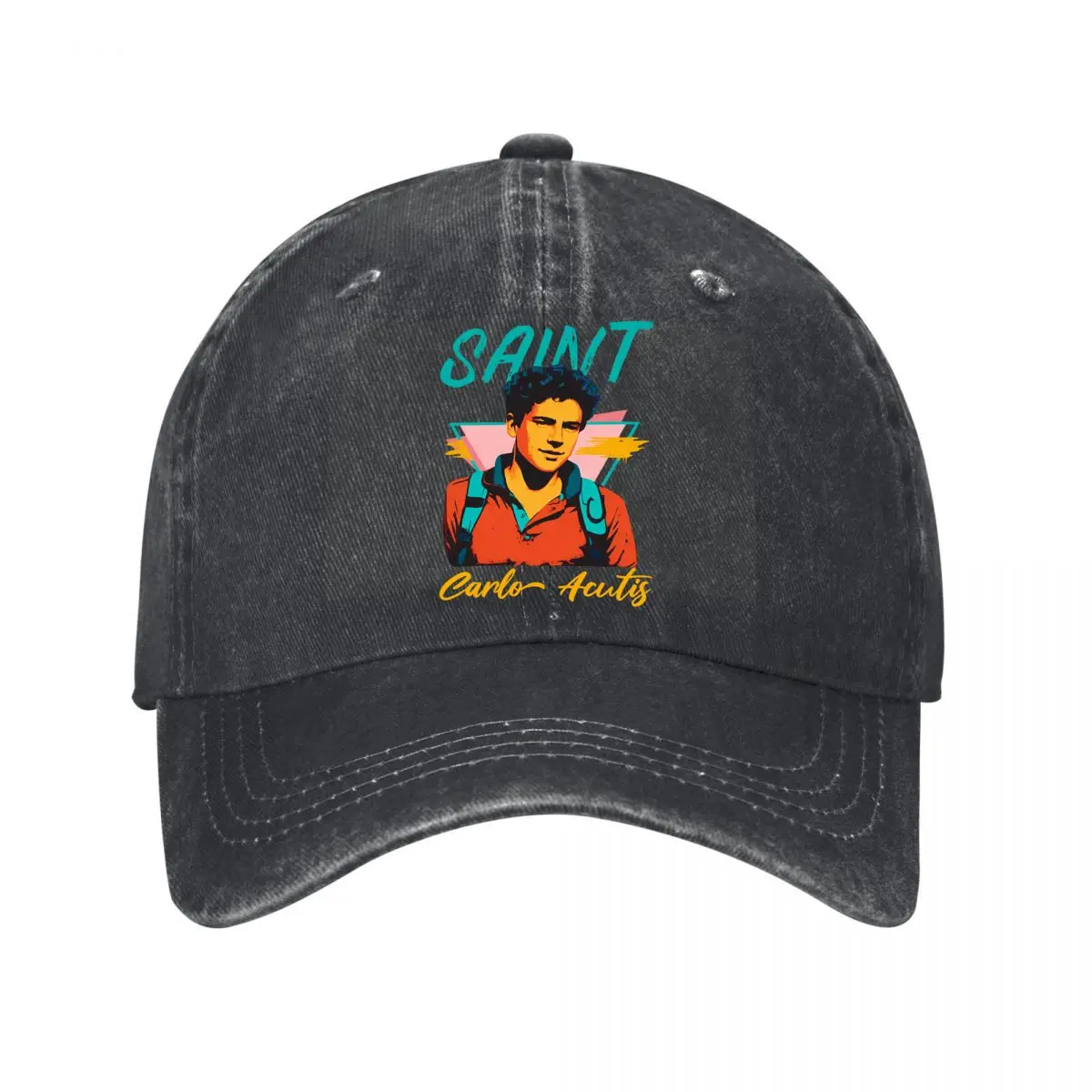 Saint Carlo Acutis Retro Portrait Colorful Pop Art Illustration Washed Baseball Cap Hip Hop Sun Hats