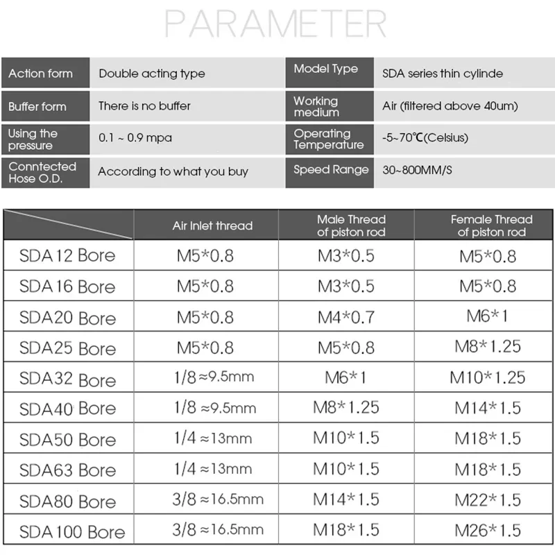 Air Pneumatic Cylinder In The Spring SDA Compact Airtac Type 16 20 25 32 40 50 63mm Bore to 5 10 15 20 25 30 35 40 45 50 Stroke