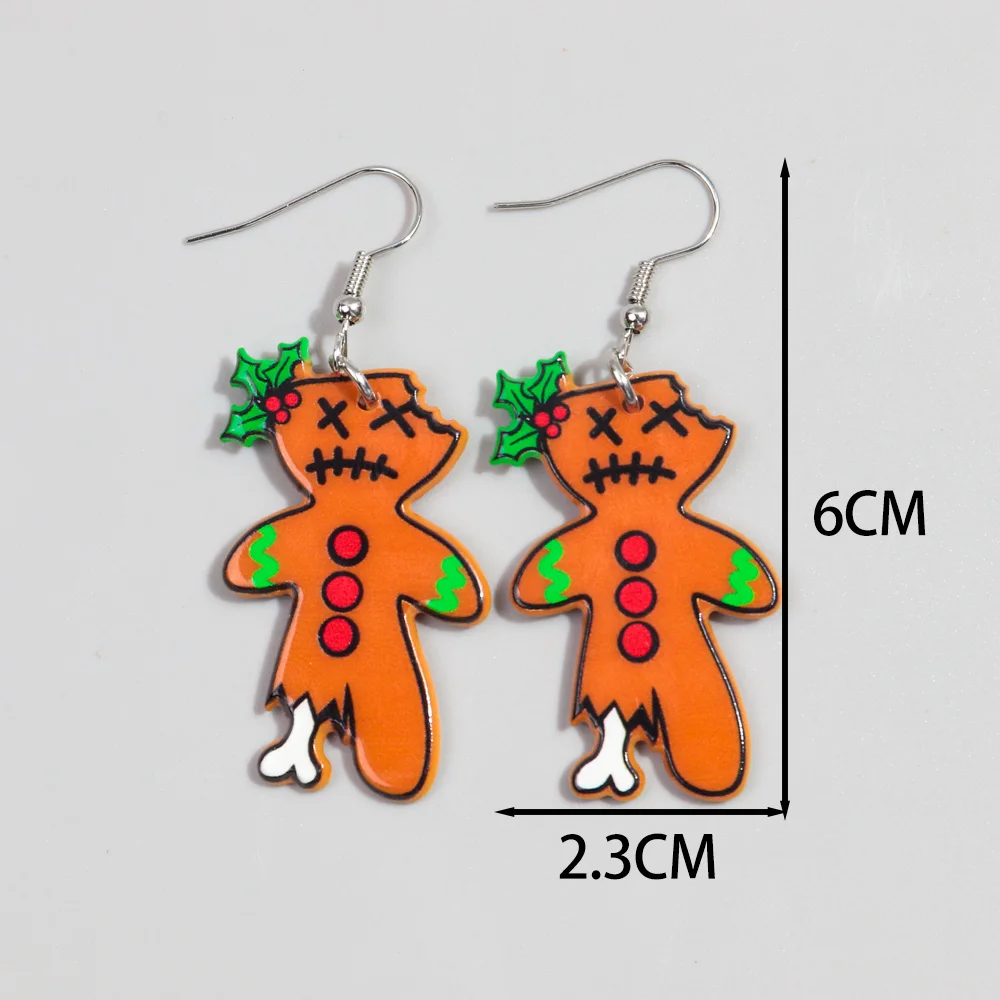 Funny Acrylic Skull Snake Christmas Tree Halloween Earrings for Women Gingerbread Man Bone Bleeding Socks Drop Earring Jewelry