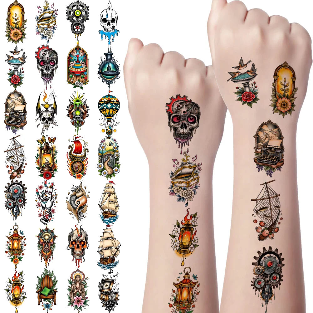 

63pcs Temporary Tattoo Lighthouse Temporary Tattoo Stickers Lantern Owl New School Traditional Compass For Arms Men