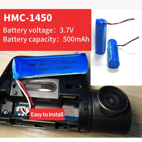 LIKEKALA HMC1450 3.7V 500mAh Rechargeable Lithium Battery for 70mai A550 A550S A800 Dash Cam Batterie, Prise 3 Fils, 14x50mm