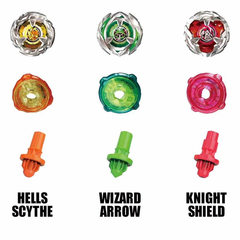 Bey X BX-08 3pcs Box Set Hells Scythe Wizard Appow Knight Shield Spinning Top with Launcher Grip Set Kids Toys for Boys Gift