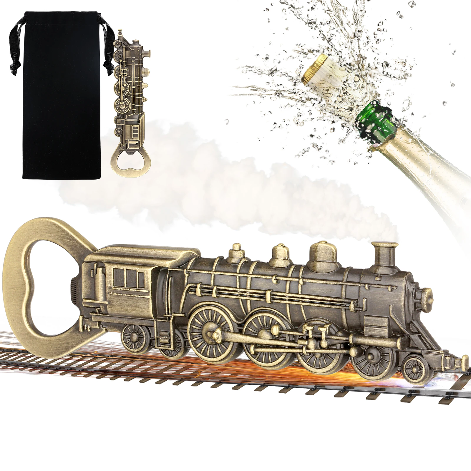 

LKKCHER New Steam Locomotive Corkscrew Punk Train Gift for Men Original Beer Bottle Opener Retro Kitchen Accessory Tool with Box