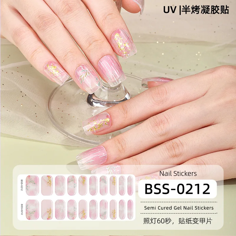 20 Strips Semi-Uitgeharde Gel Nail Nail Sticker Waterdichte Langdurige Volledige Dekking Nagel Decals Uv Lamp Nodig