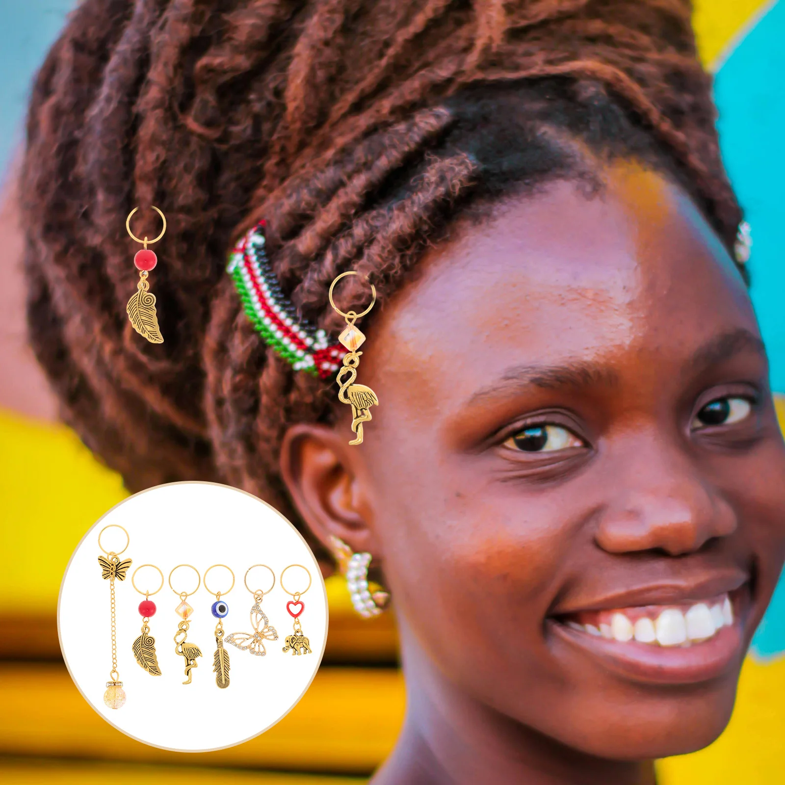 

6Pcs Dreadlocks Hair Jewelry Elephant Rose Butterfly Leaf Zinc Alloy Braids Hair Rings Multipurpose Accessories for Women