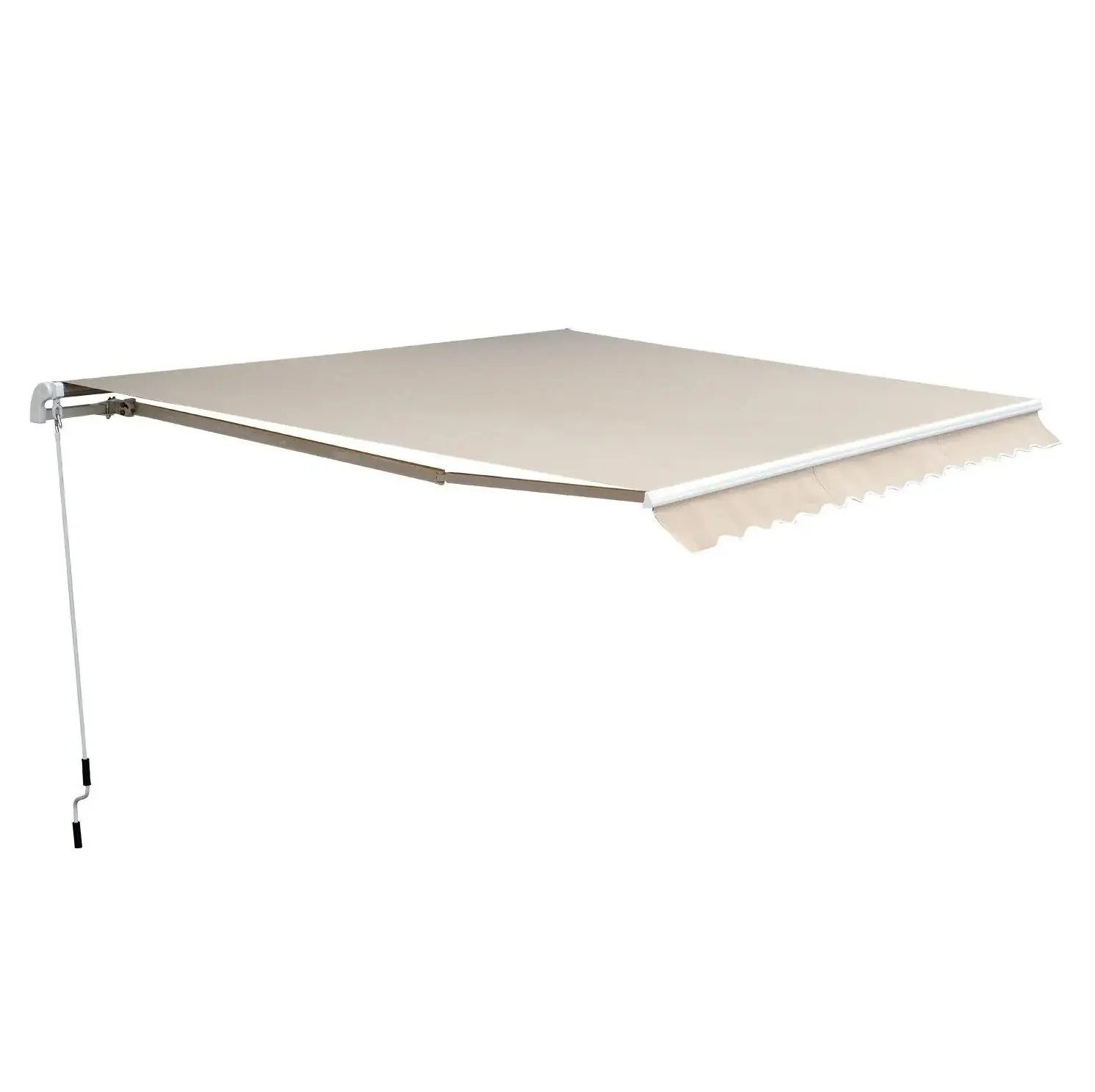 Beige aluminium cassette-zonnescherm 3m breed met verstelbare hoek en handkrik voor balkon