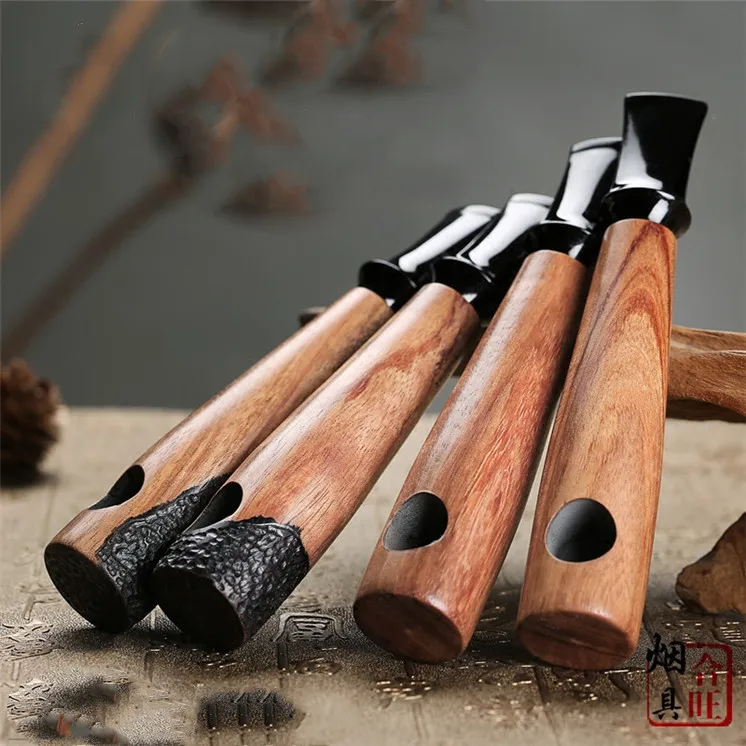 New Cigar Style Smoking Pipe 9mm Filter Rose Wood Tobacco Pipe Men Handmade Straight Smoking Pipe With Tools Daddy\'s Gift