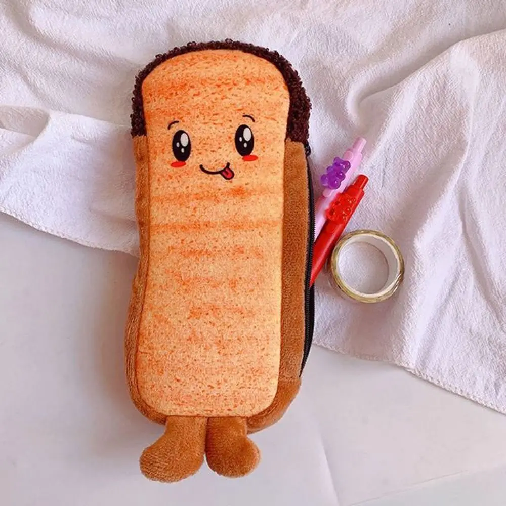 Creativity Kawaii Large Capacity Hot Dog Writing Supplies Toast Zipper Pouch Bread Pencil Bag Plush Pen Bag Pencil Case