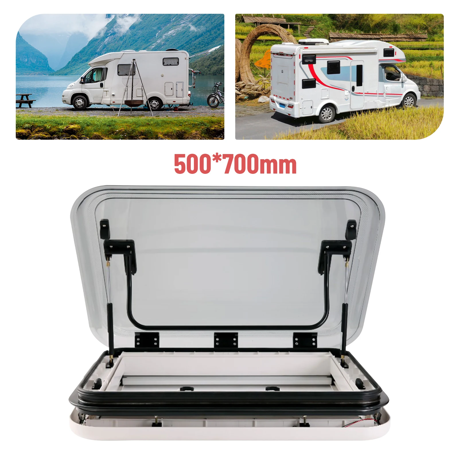 RV Caravan Motorhome LED Skylight, RV Window Hatch with LED Light Top Roof Vent with Sunshade - 27.6x19.7 Inch Hole Size