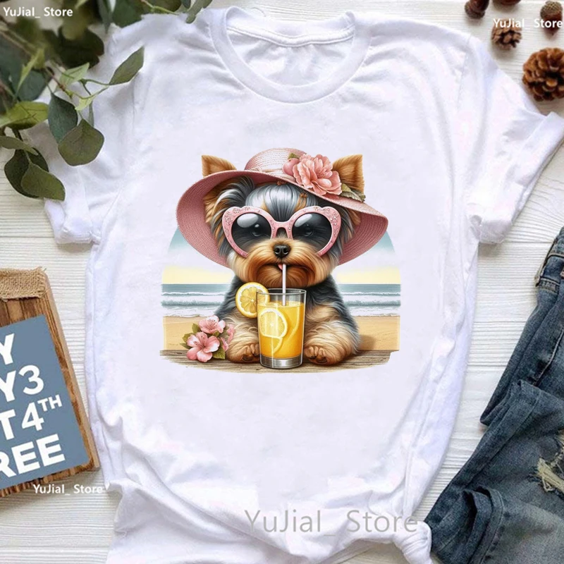 

Watercolor Yorkshire Terrier Love Boba Animal Printed T Shirt Girls Harajuku Kawaii Tshirt Women Summer Fashion T-Shirt Female