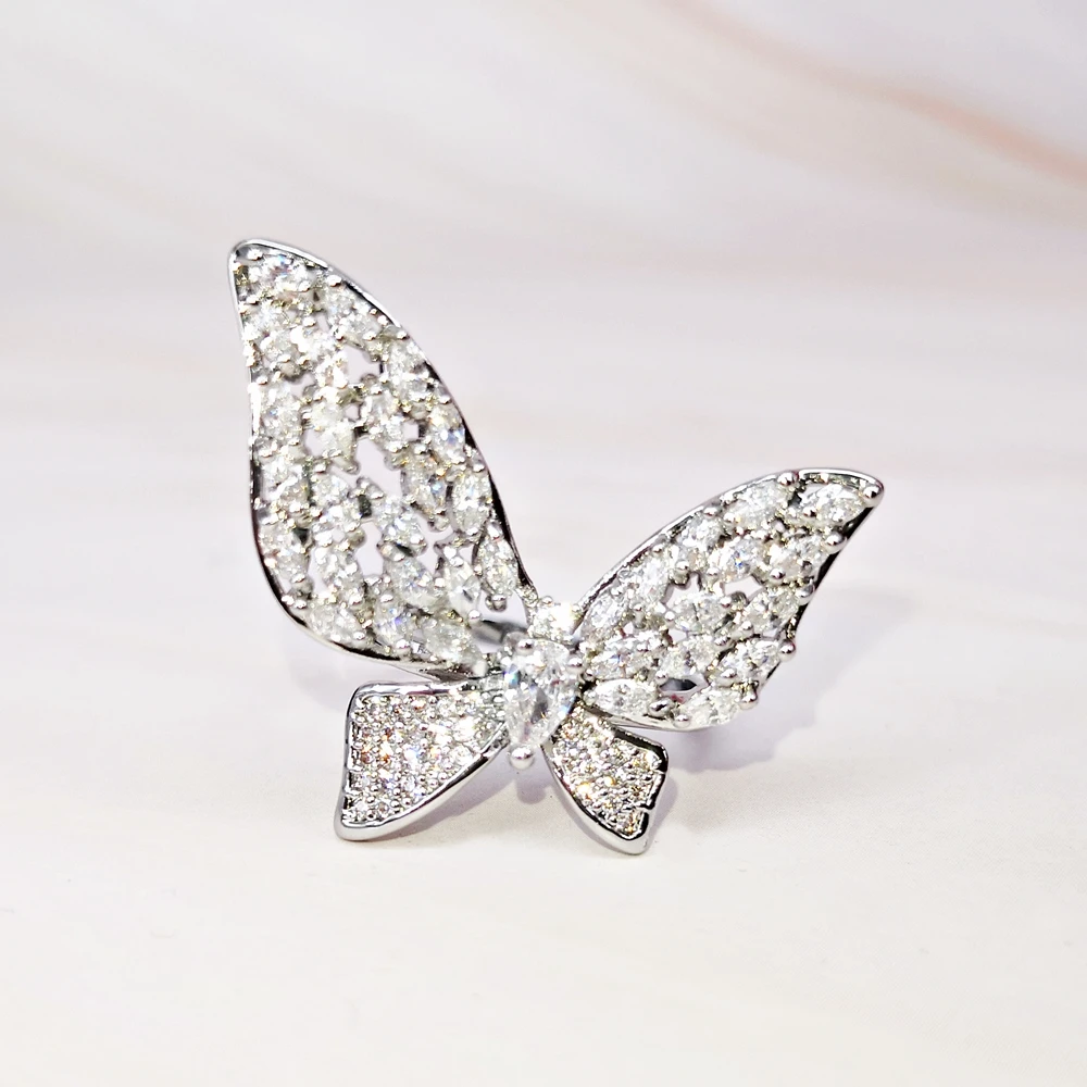 DreamCarnival1989 New Elegant Fashion Ring for Women Beautiful Butterfly Rhodium Plated Zircon Ins Loved Wedding Jewelry WA12010