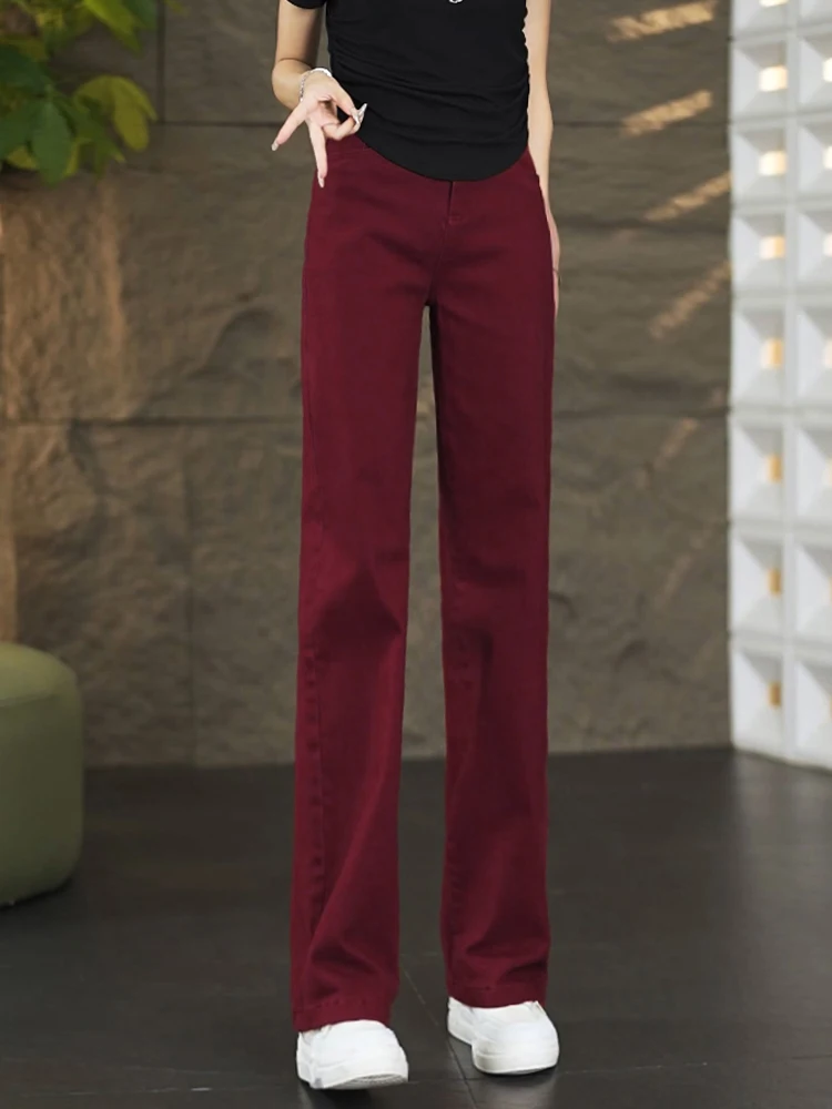 

High Waist Straight Leg Wide Leg Jeans Women's Casual Versatile Slimming Spring Autumn New Style Retro Red Denim Pants