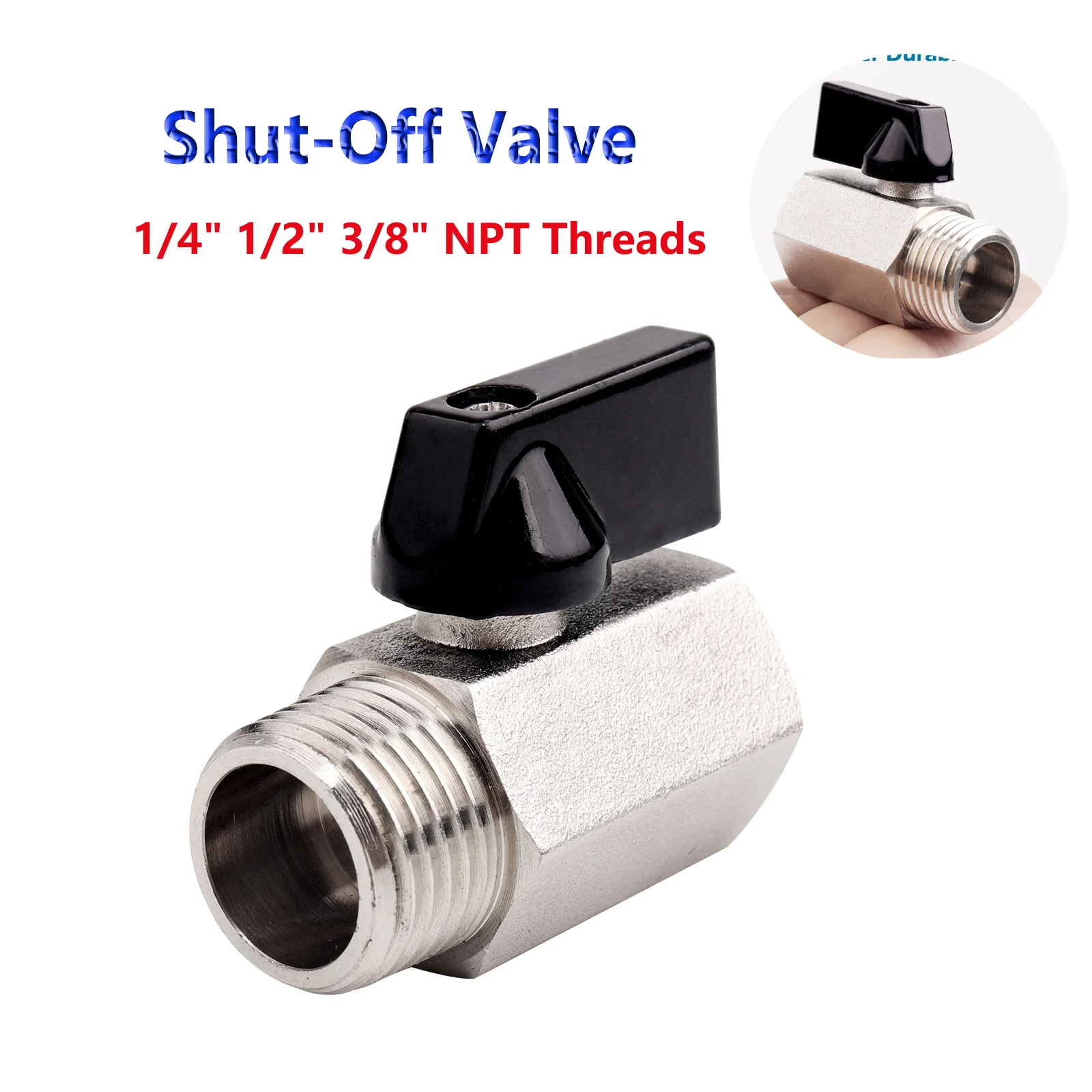 

1pc Mini Ball Valve 1/4" 1/2" 3/8" , Brass NPT Threads Female x Male Shut-Off Valve Switch Control For Water Pumps Tanks