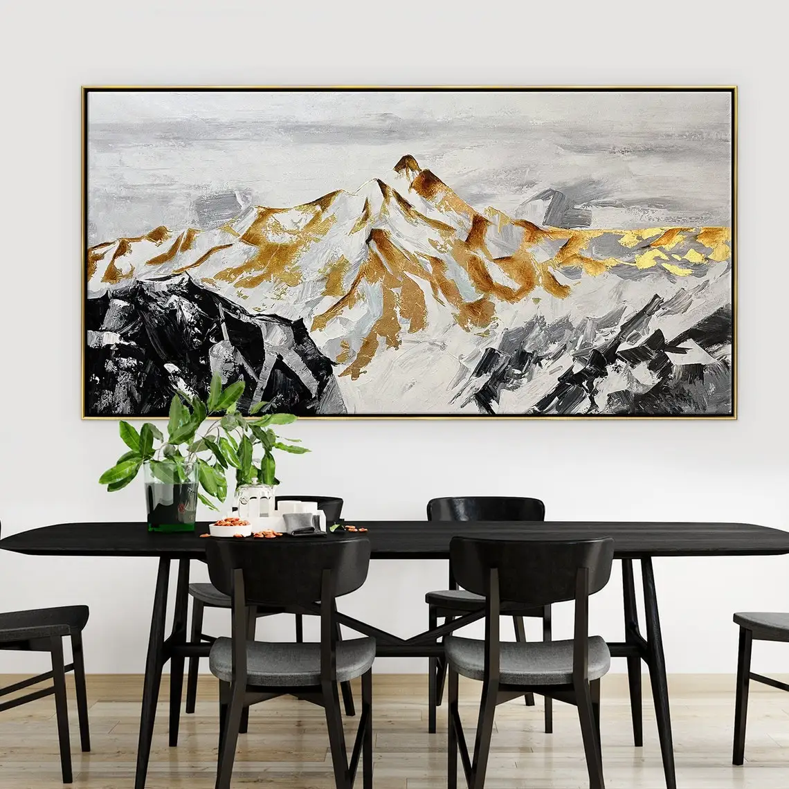 Modern Nordic Golden Snow-Capped Mountain Canvas Wall Art Unframed Horizontal Bedroom Headboard Decor