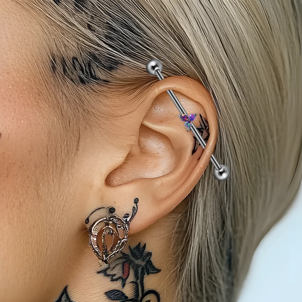 1 قطعة G23 التيتانيوم الحديد الصناعي مع انفصال اكسسوارات مثلث أوبال الزركون الأذن عرضية هيئة ثقب المجوهرات 14 جرام #4