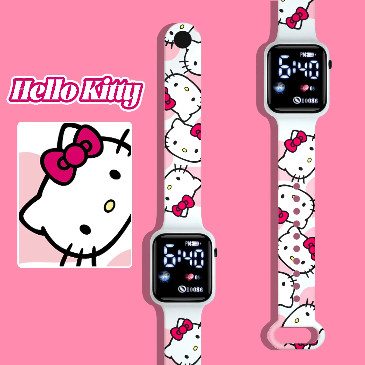 

New Stitch Hello Kitty Cartoon Printed Button Led Electric Watch Teenager Fashion Personality Printed Square Electronic Watch