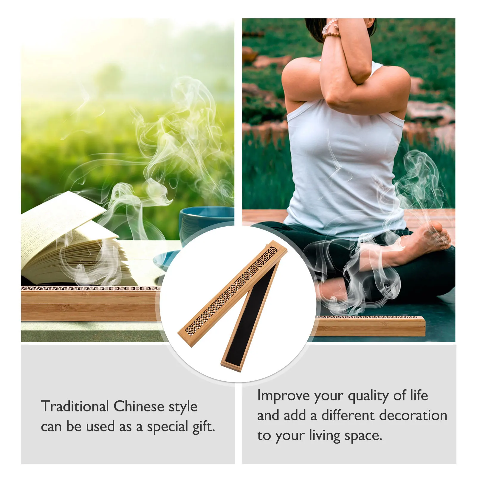 

1Pcs Bamboo Incense Burner Wooden Censer Decorative Aromatherapy Box Home Decor Craft Ornament for Meditation Sauna Room