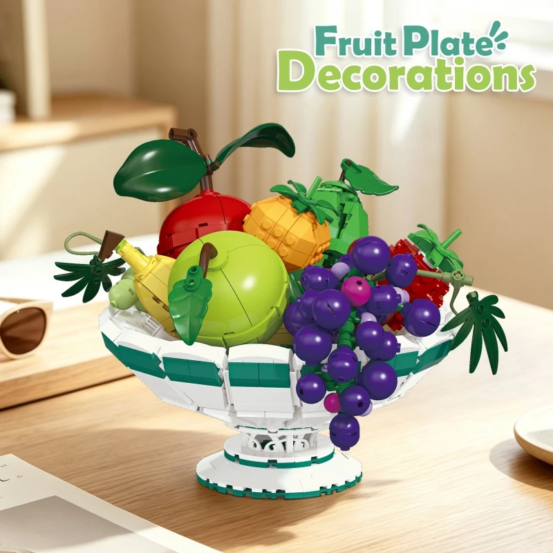 Fruit plate decorative building block toy set, creative series block models, suitable for gifting and collecting