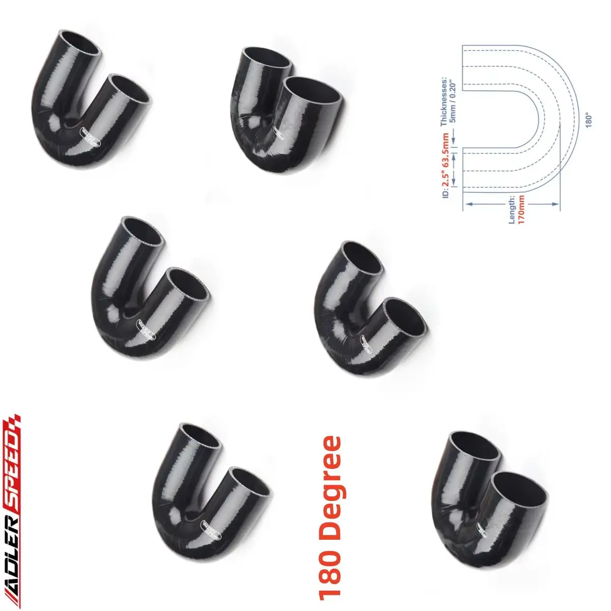 

4Ply 180 Deg. ID 51mm 57mm 63mm 70mm 76mm 89mm ID Silicone Hose Coupler Intercooler Tube 170mm Long