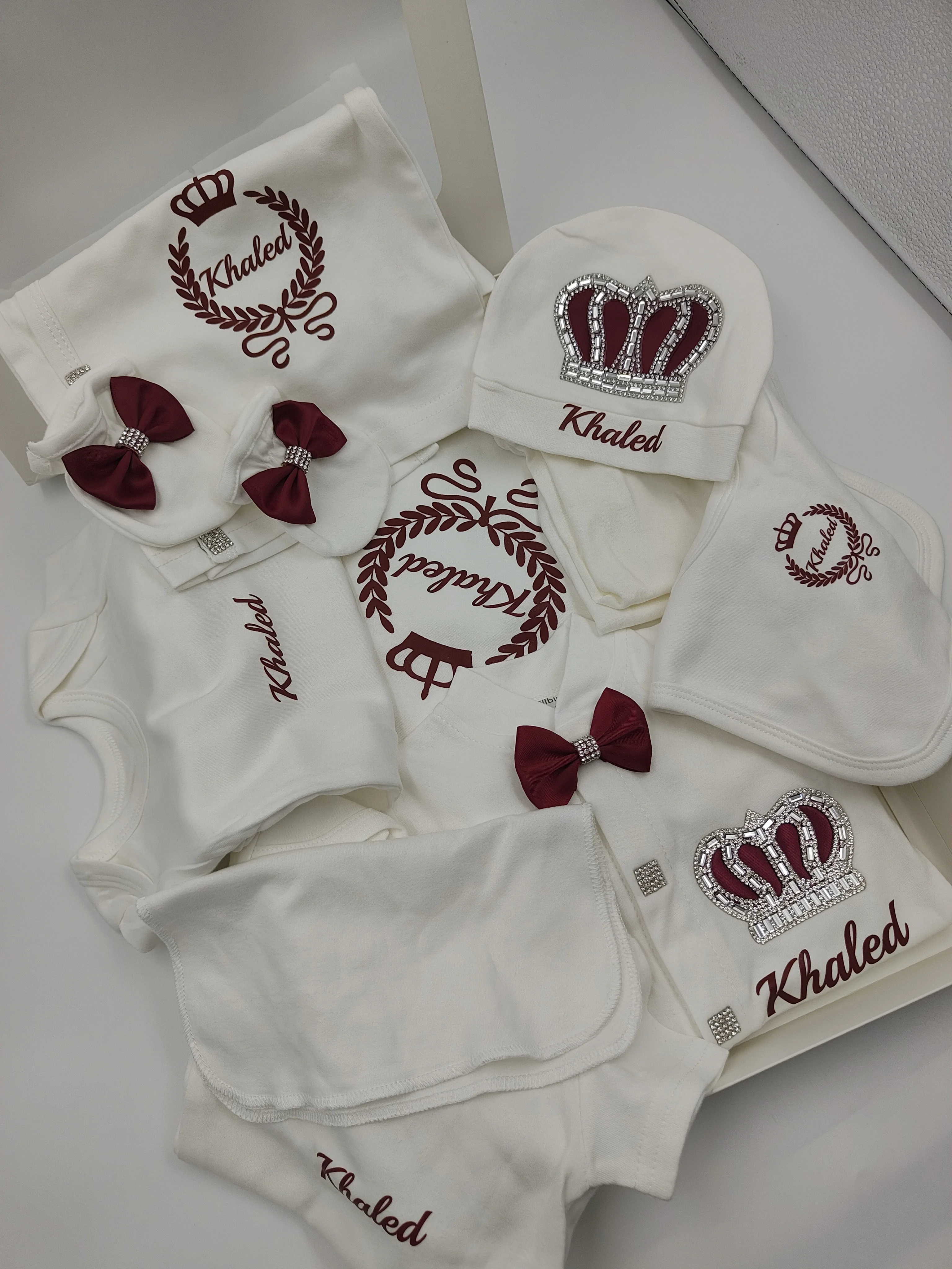 10Pcs Cute Fashion Baby Romper Set Crown Embroidery Cotton Soft Breathable Newborn 0-9M Daily Wear Gift