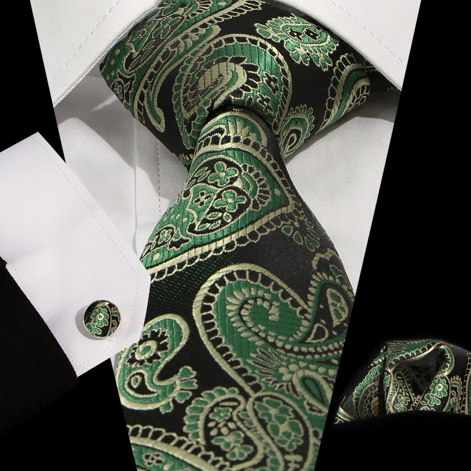 Men's Tie Pocket Scarf Cufflinks Set Business Dress Retro 8.5cm Jacquard Paisley Tie 3-piece Set